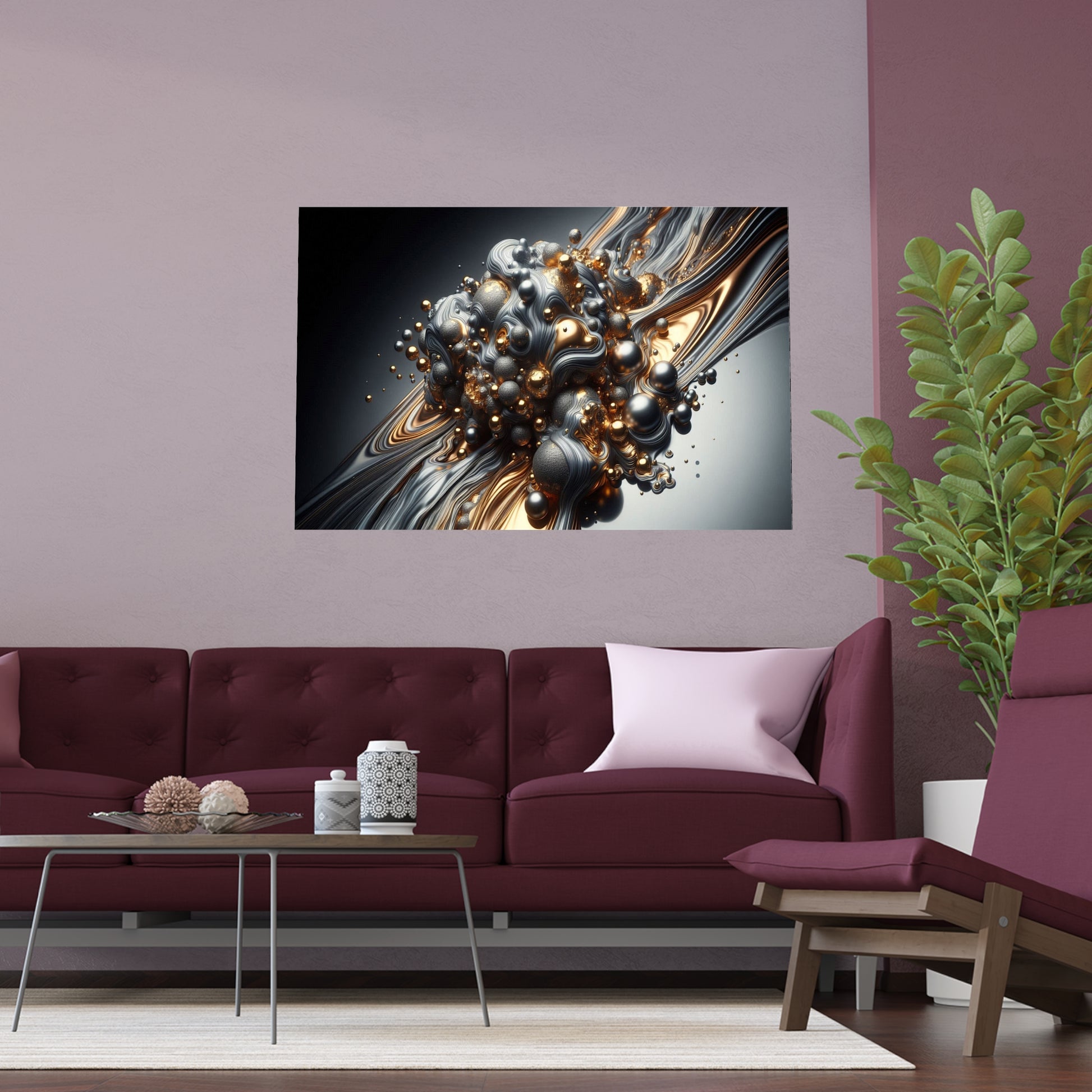 Gold, Silver Fusion | Duality of Life | Indoor and Outdoor Silk Poster