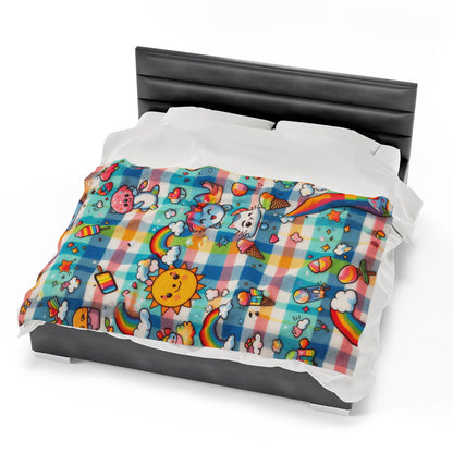 Sun, Rainbow, Stars, Ice-Cream | Kid's Velveteen Plush Blanket