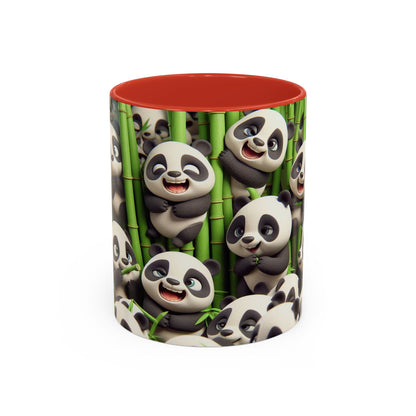 Pandas ludiques avec du bambou | Tasse à café Accent (11 oz)