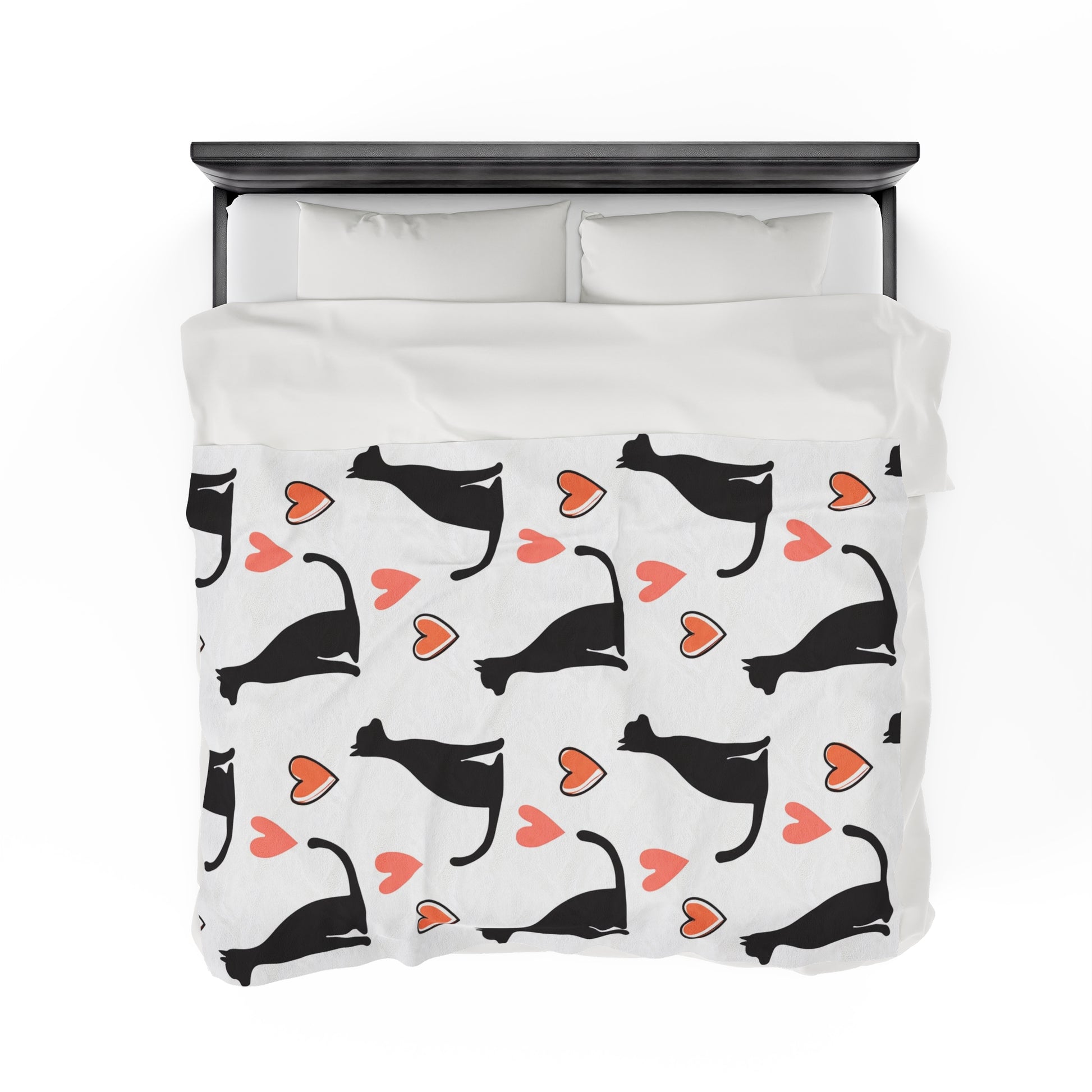 Cats And Hearts | Velveteen Plush Blanket