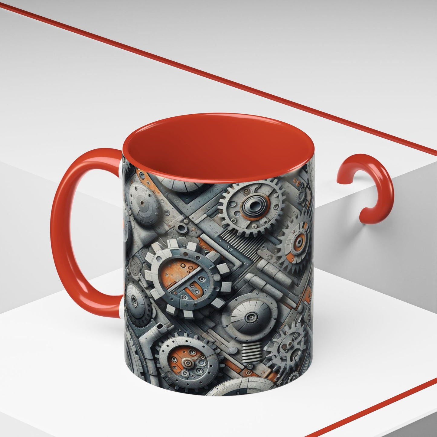 Engranajes, ruedas dentadas y tuberías en 3D | Taza de café con detalles (11 oz)