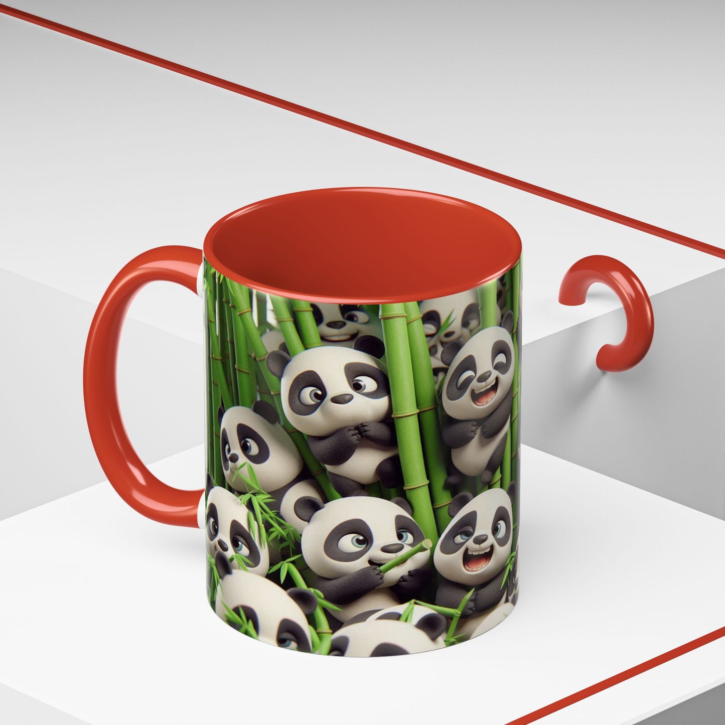 Pandas ludiques avec du bambou | Tasse à café Accent (11 oz)