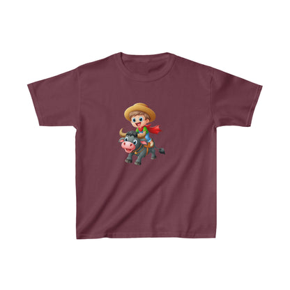 Boy ridding Buffalo | Kids Heavy Cotton™ Tee