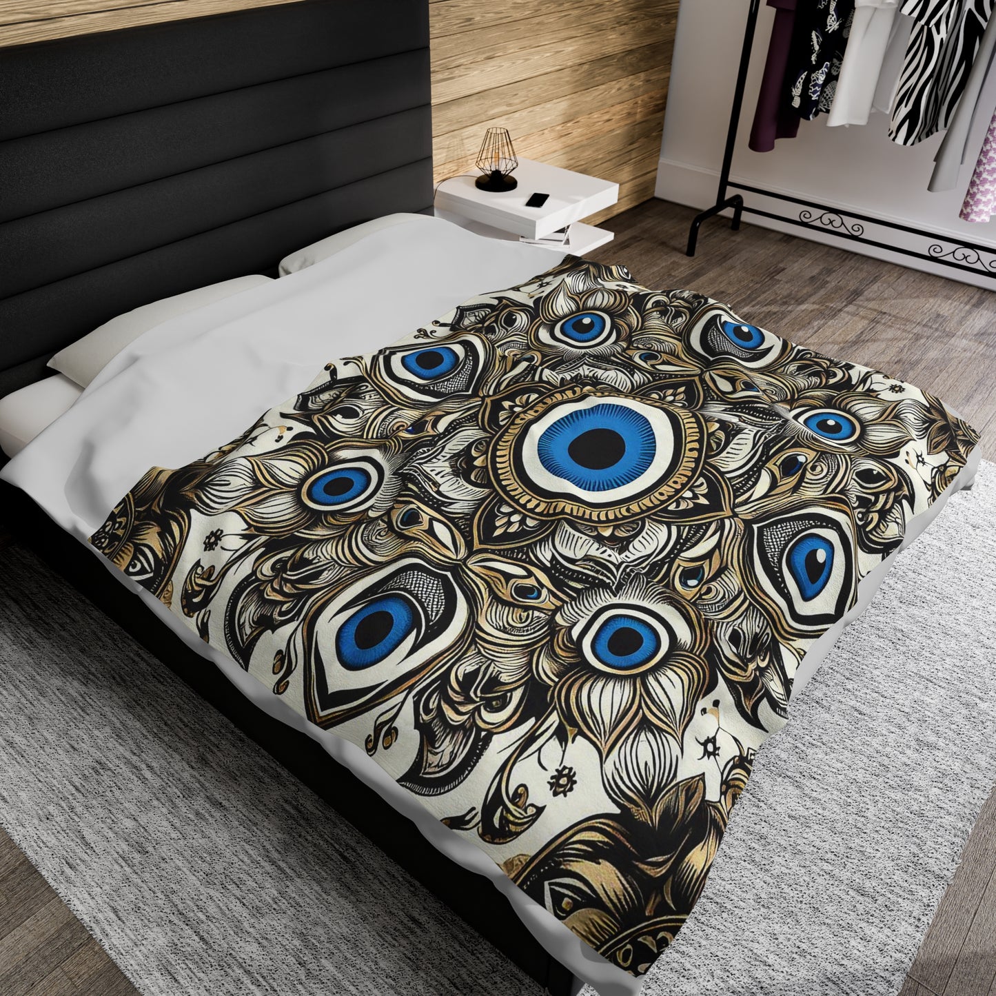 Evil Eye On Beige Background | Velveteen Plush Blanket