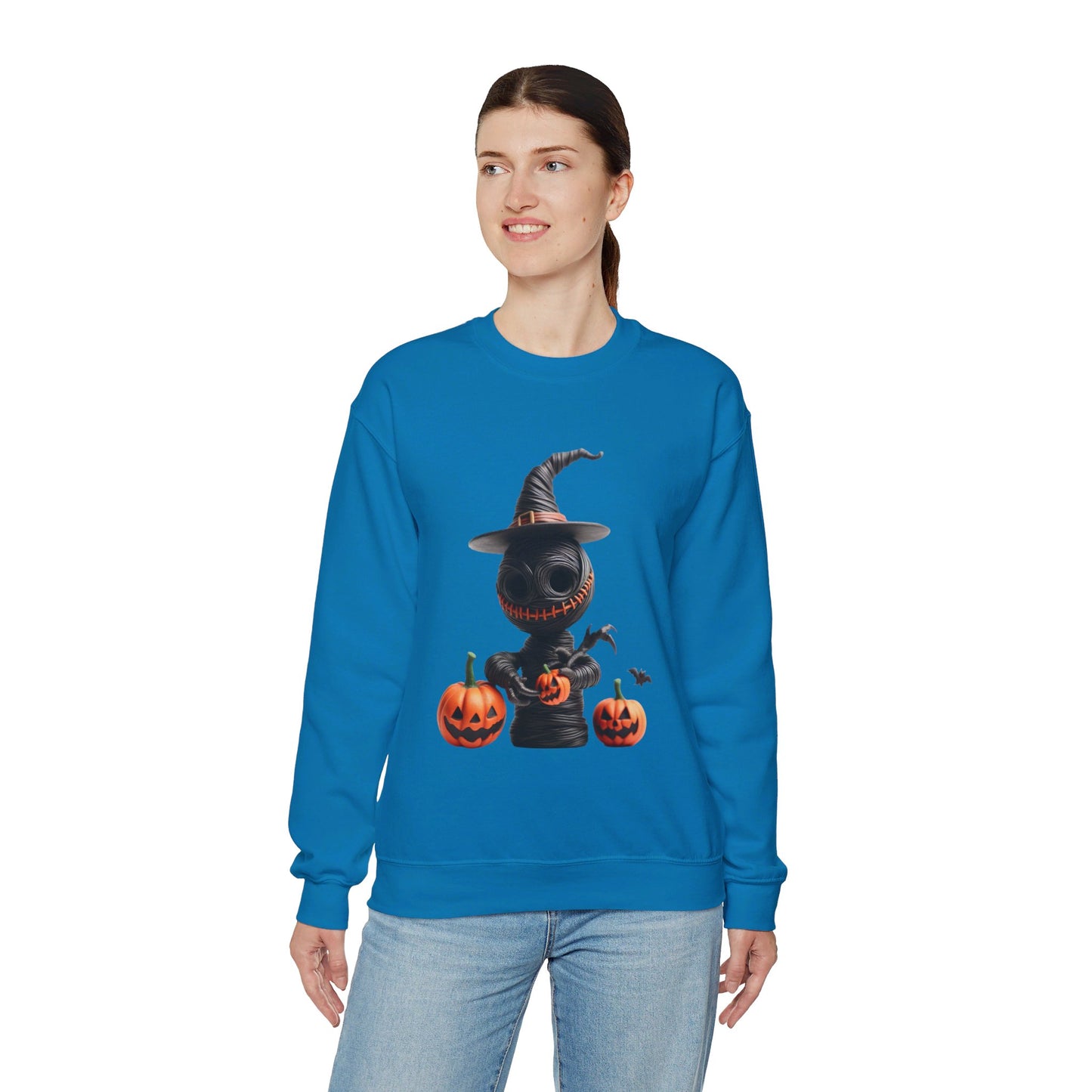 Sudadera unisex de cuello redondo de mezcla pesada Scary Witch Doll