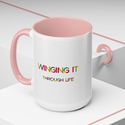 Winging it Through Life | Accent Coffee Mug (11, 15oz)