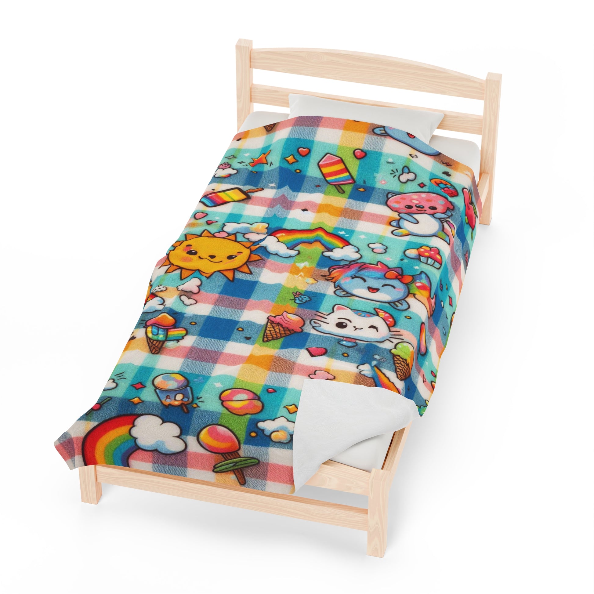 Sun, Rainbow, Stars, Ice-Cream | Kid's Velveteen Plush Blanket