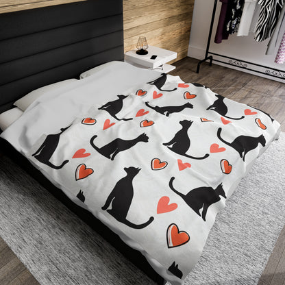 Cats And Hearts | Velveteen Plush Blanket