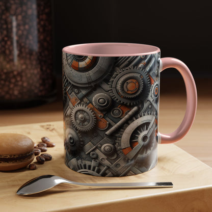 Engranajes, ruedas dentadas y tuberías en 3D | Taza de café con detalles (11 oz)