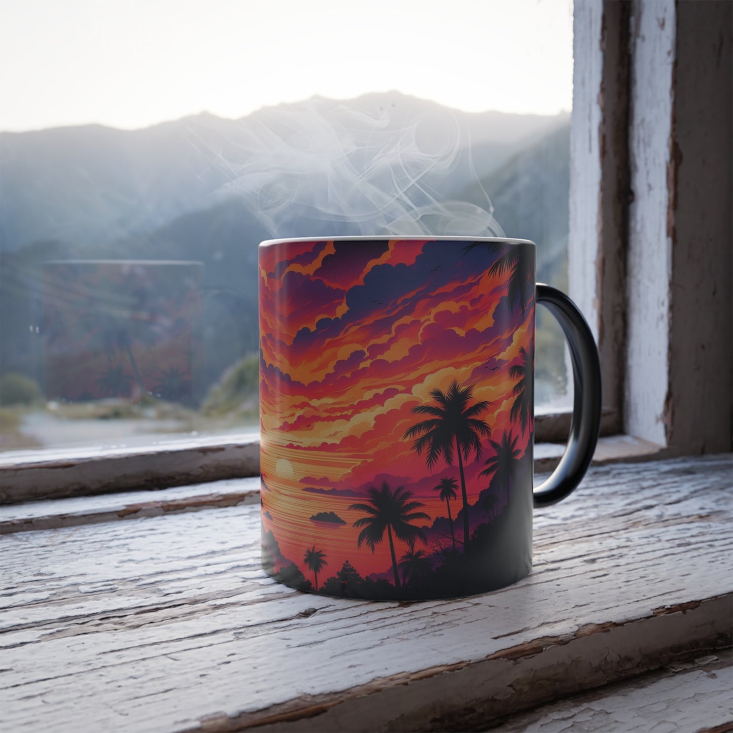 Coucher de soleil à partir d'un tableau | Tasse à changement de couleur, 11 oz