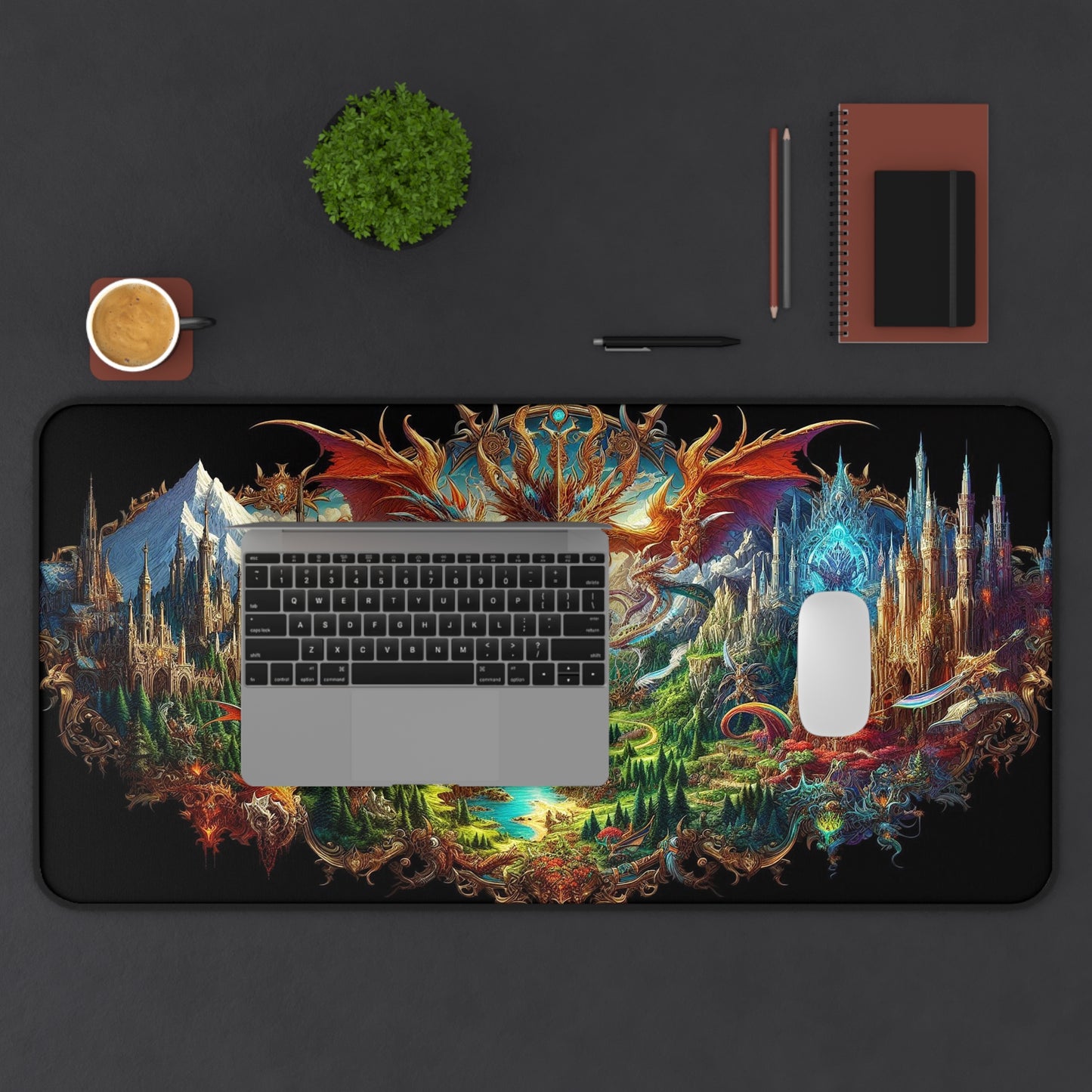 Fantasy Land with Magical Creatures | Desk Mat