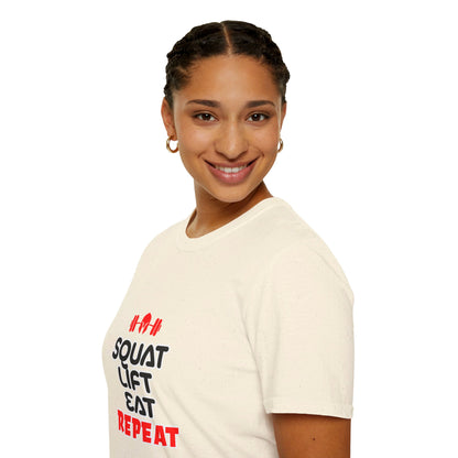 Squat Lift Eat Repeat | T-shirt doux unisexe