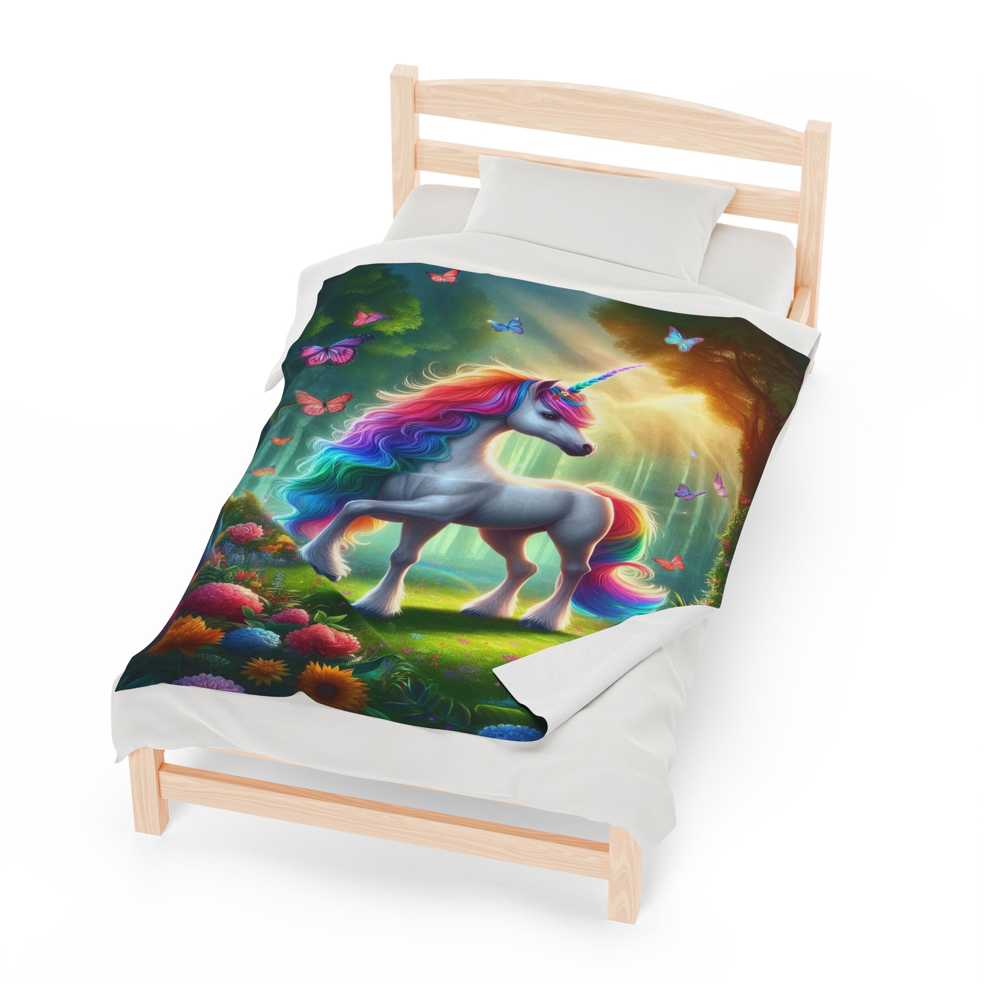 Unicorn In A Surreal Background | Kid's Velveteen Plush Blanket