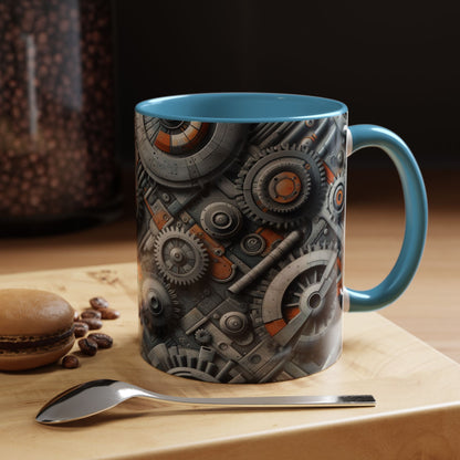 Engranajes, ruedas dentadas y tuberías en 3D | Taza de café con detalles (11 oz)