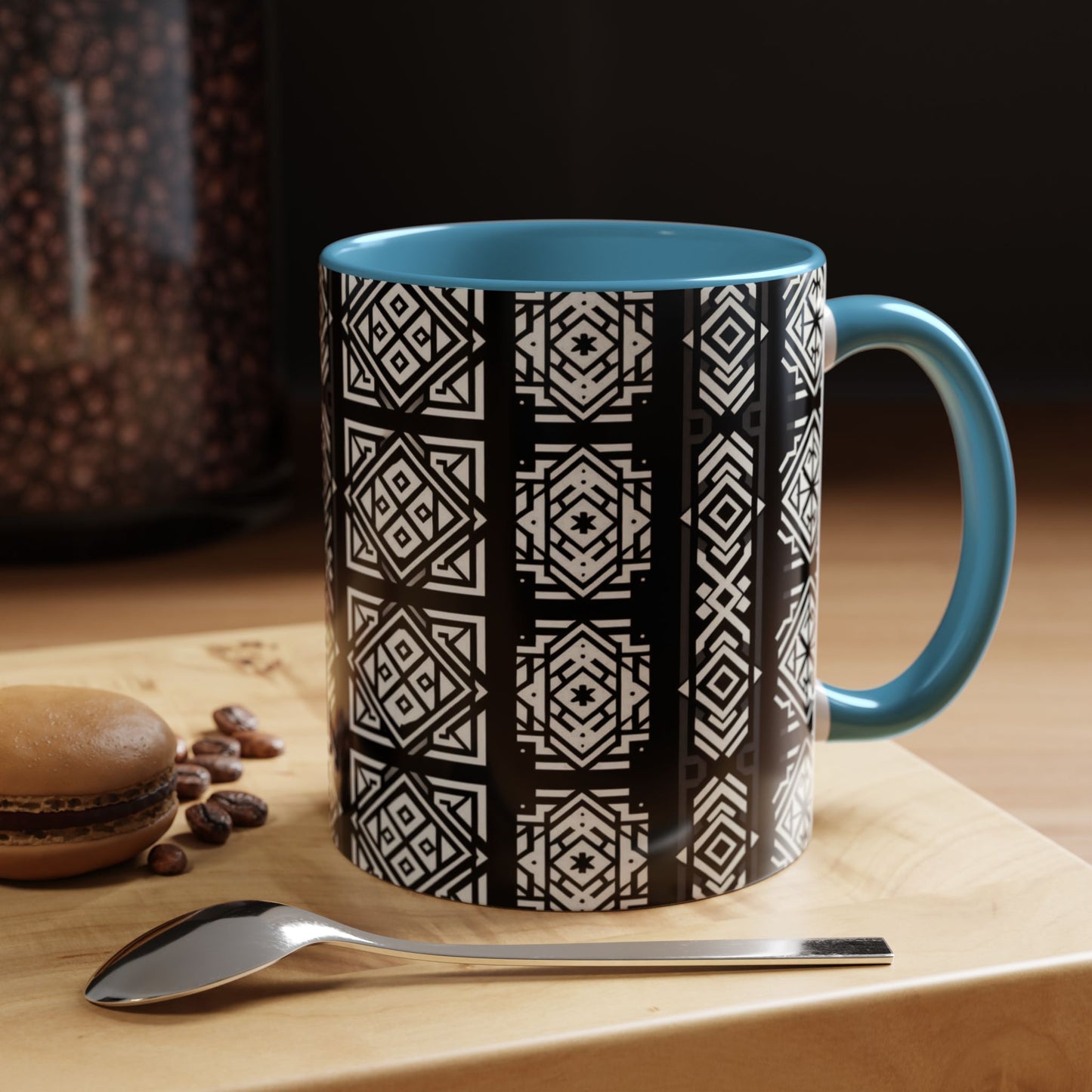 Black, White Geometric Pattern | Accent Coffee Mug (11oz)