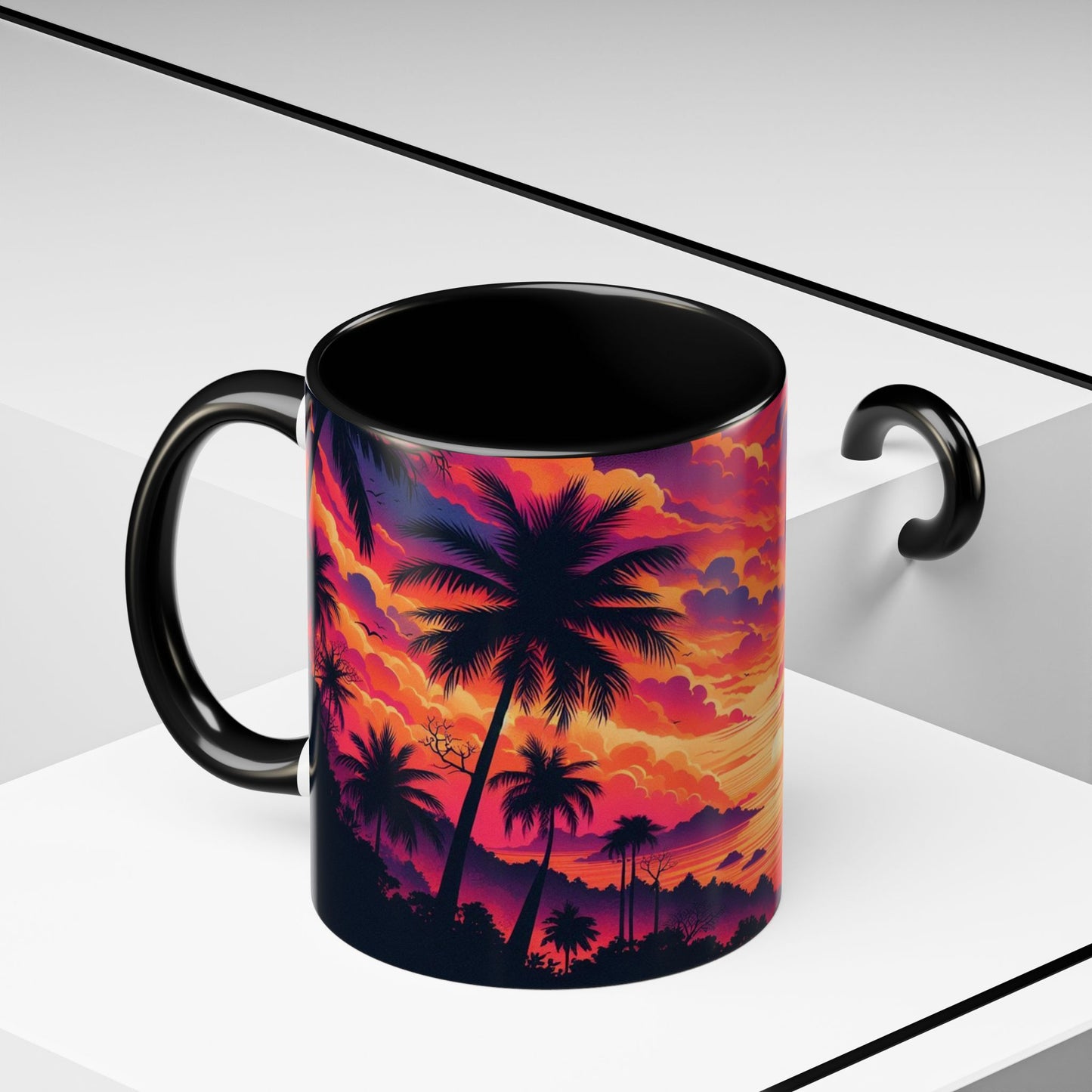 Coucher de soleil vu d'un tableau | Tasse à café Accent (11 oz)