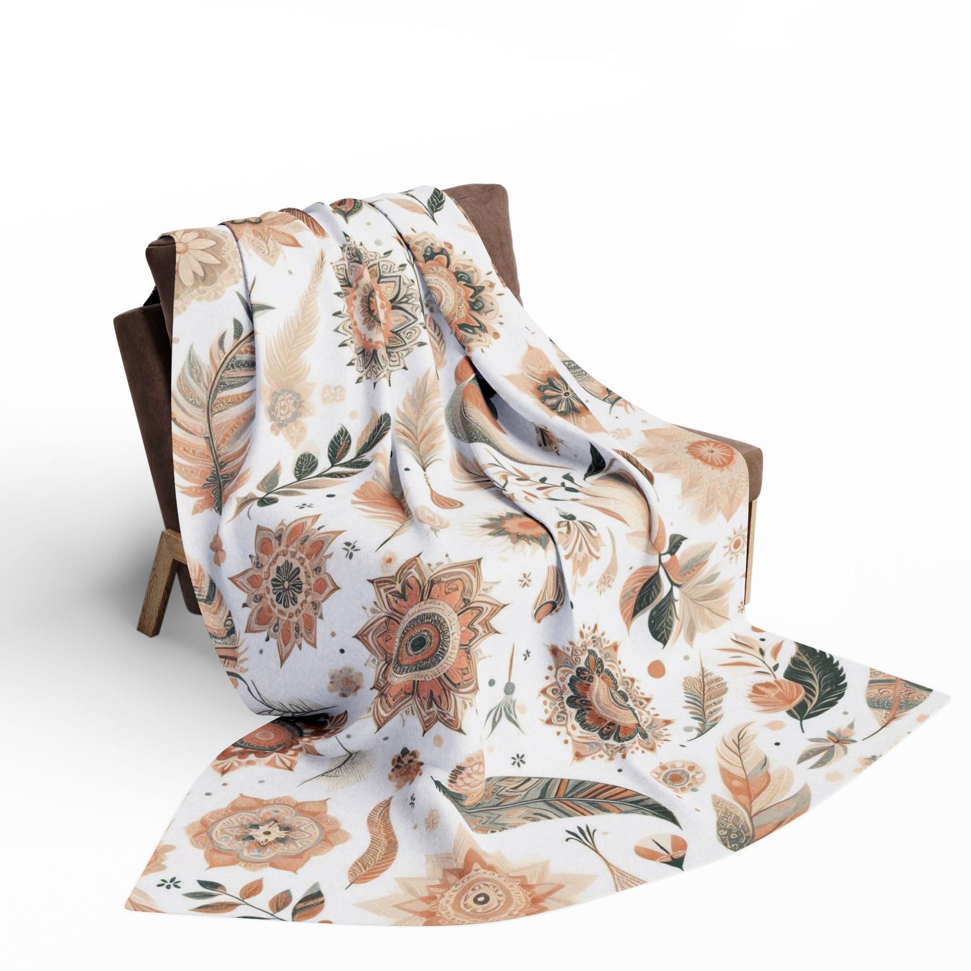 Flower, Feather And Leaves Pattern | Arctic Fleece Blanket