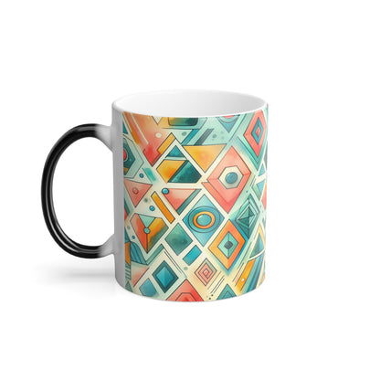 Motif géométrique abstrait | Tasse à changement de couleur, 11 oz