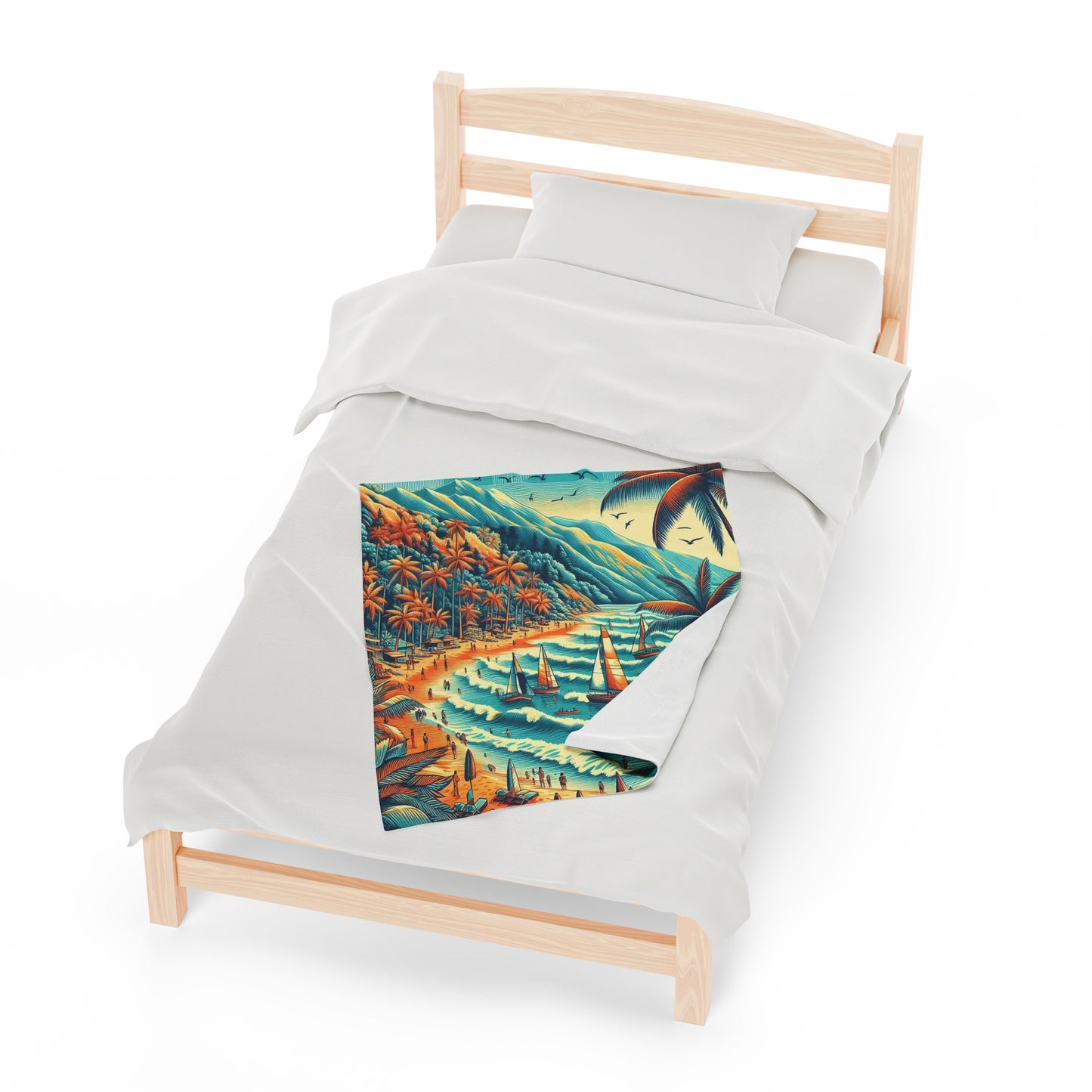 Ocean, Mountains, Beach | Velveteen Plush Blanket