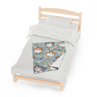 Kittens And Flowers | Kid's Velveteen Plush Blanket