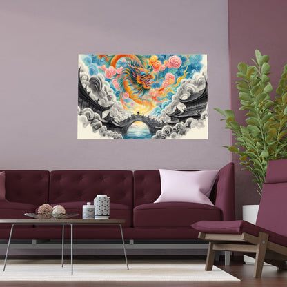 Chinese Neighborhood with Dragon | Indoor and Outdoor Silk Poster