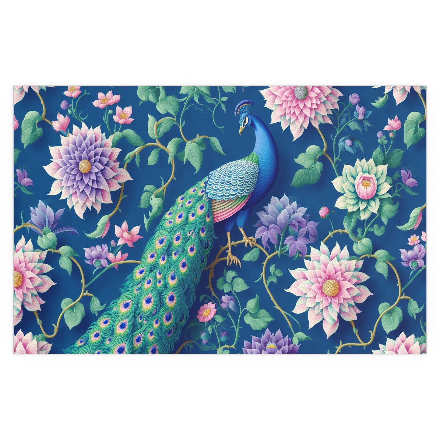 Beautiful Peacock on a Floral Background | Indoor and Outdoor Silk Poster