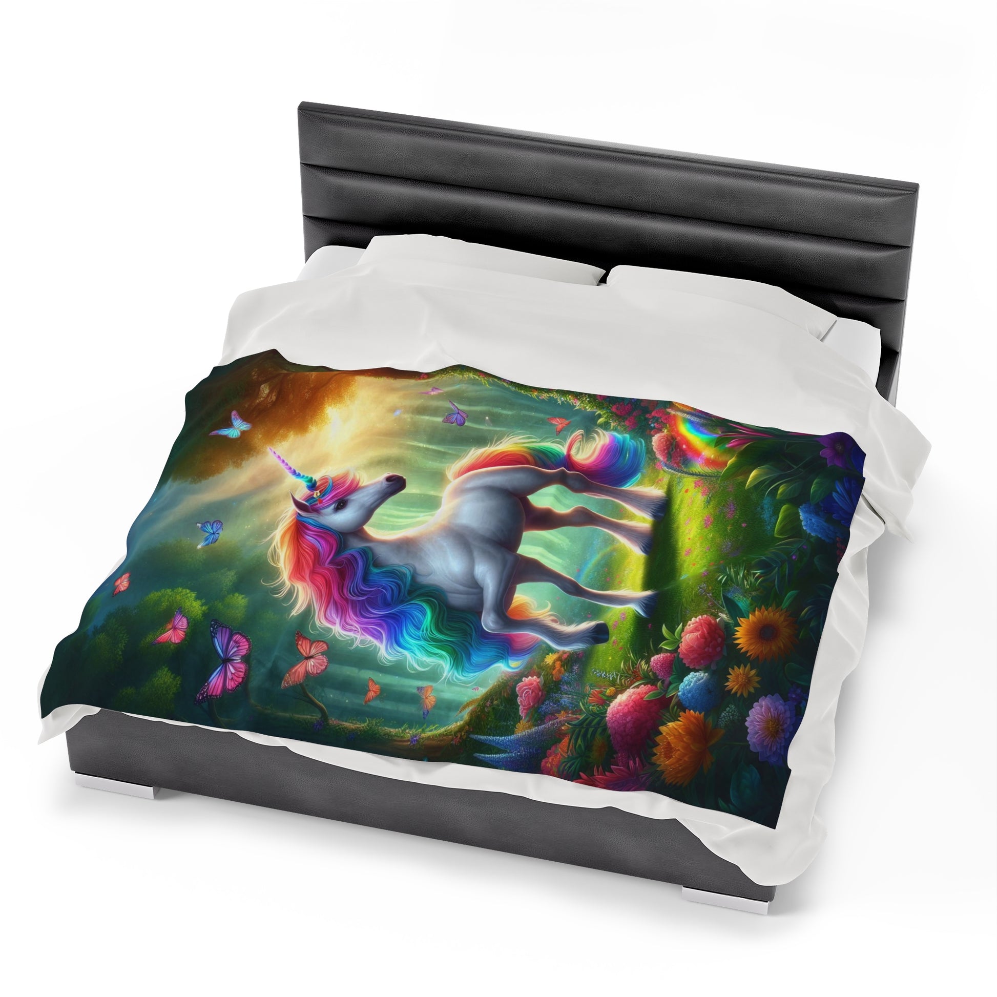 Unicorn In A Surreal Background | Kid's Velveteen Plush Blanket