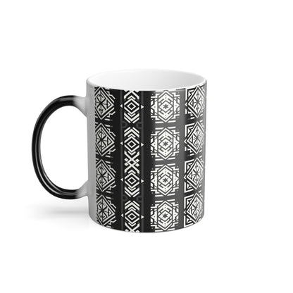 Black, White Geometric Pattern | Color Morphing Mug, 11oz