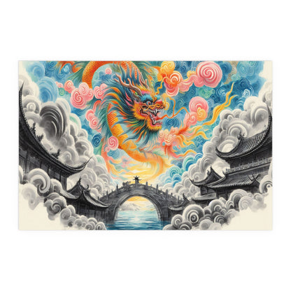 Chinese Neighborhood with Dragon | Indoor and Outdoor Silk Poster