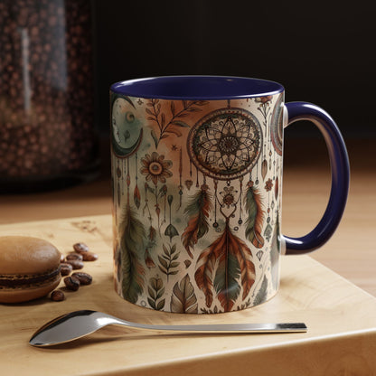 Dreamcatchers, Feathers, and Crescent Moon | Accent Coffee Mug (11oz)