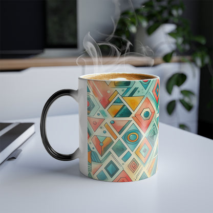 Motif géométrique abstrait | Tasse à changement de couleur, 11 oz