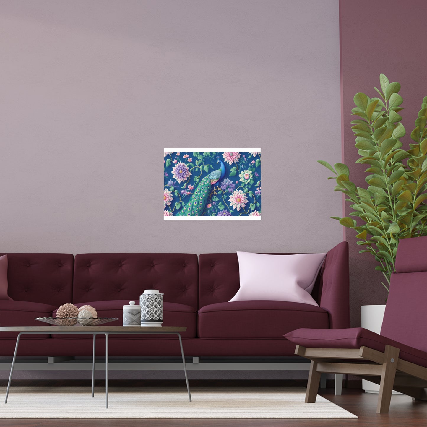 Beautiful Peacock on a Floral Background | Indoor and Outdoor Silk Poster