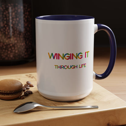 Winging it Through Life | Accent Coffee Mug (11, 15oz)