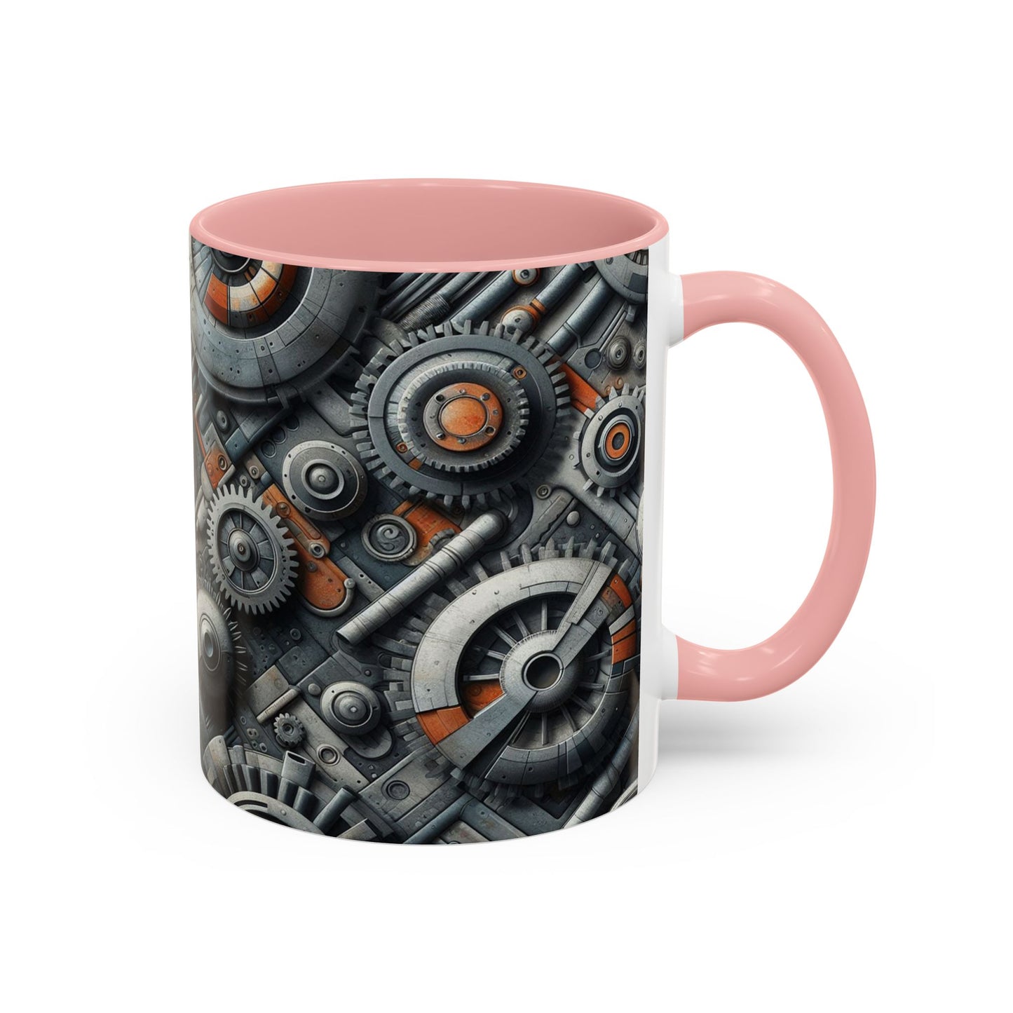 Engranajes, ruedas dentadas y tuberías en 3D | Taza de café con detalles (11 oz)