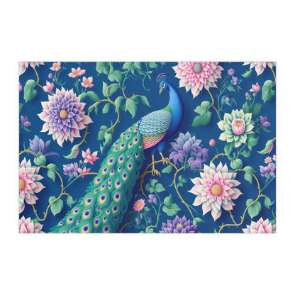 Beautiful Peacock on a Floral Background | Indoor and Outdoor Silk Poster