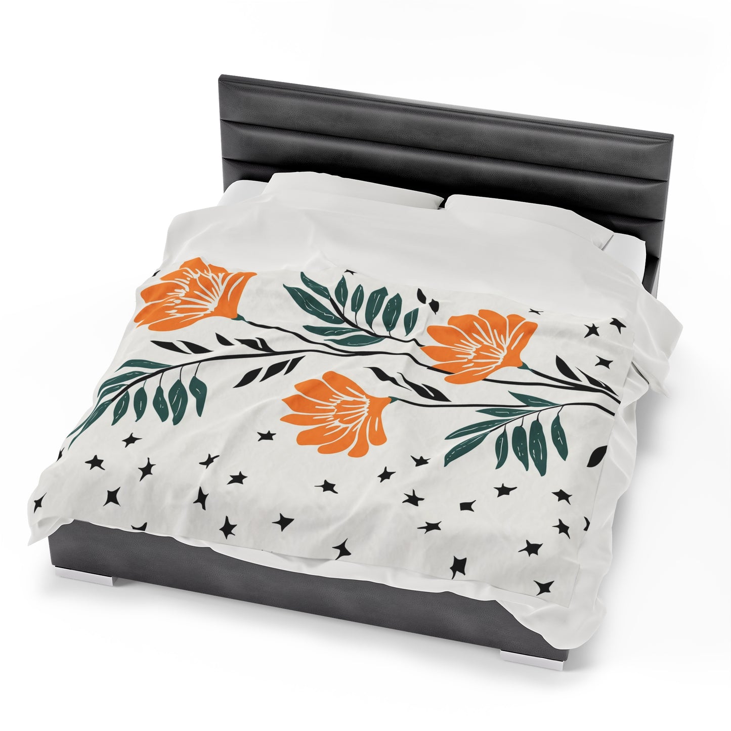 Flower And Fern Design | Velveteen Plush Blanket