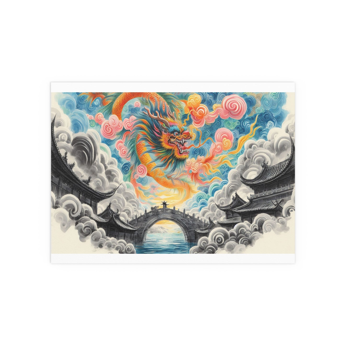 Chinese Neighborhood with Dragon | Indoor and Outdoor Silk Poster