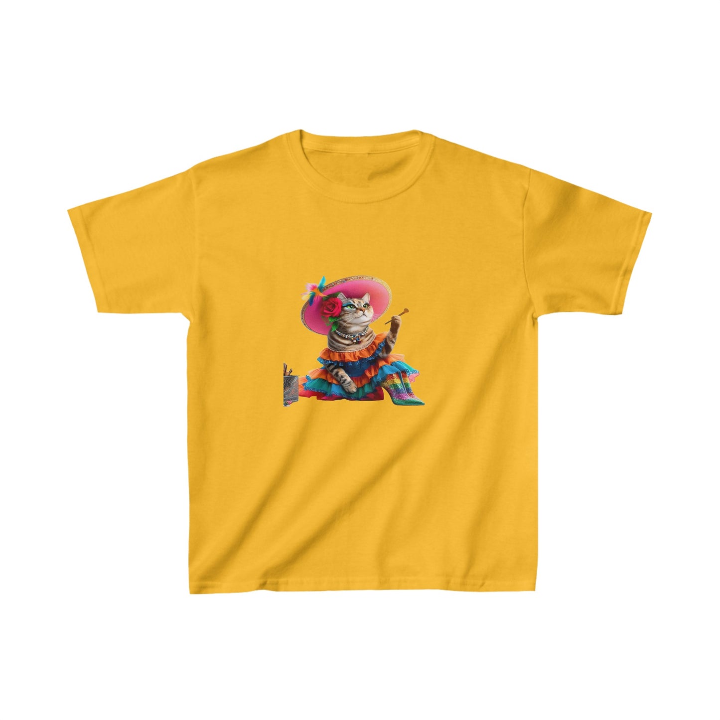 Gato maquillándose | Camiseta de algodón pesado para niños