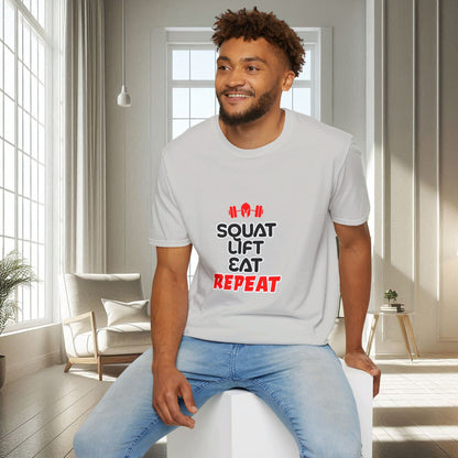 Squat Lift Eat Repeat | T-shirt doux unisexe