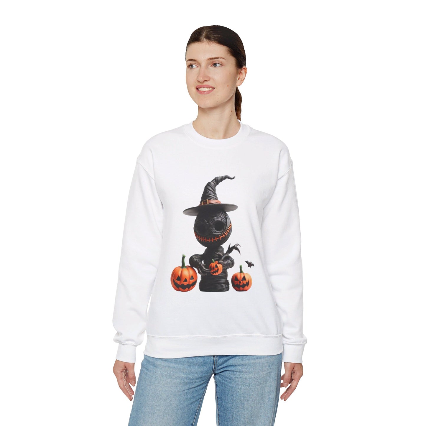 Sudadera unisex de cuello redondo de mezcla pesada Scary Witch Doll