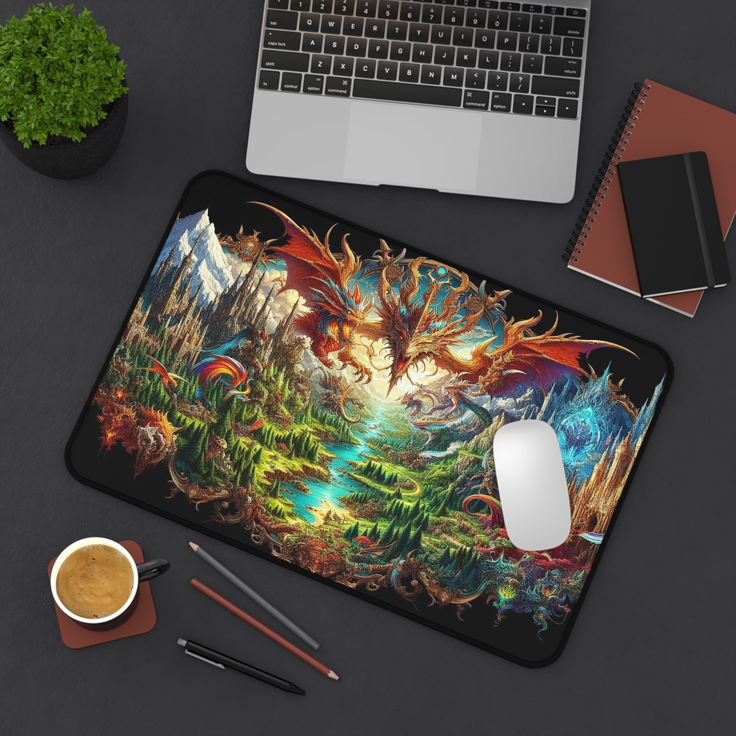 Fantasy Land with Magical Creatures | Desk Mat