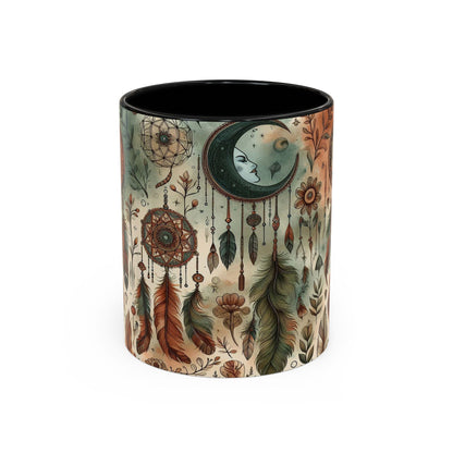 Dreamcatchers, Feathers, and Crescent Moon | Accent Coffee Mug (11oz)