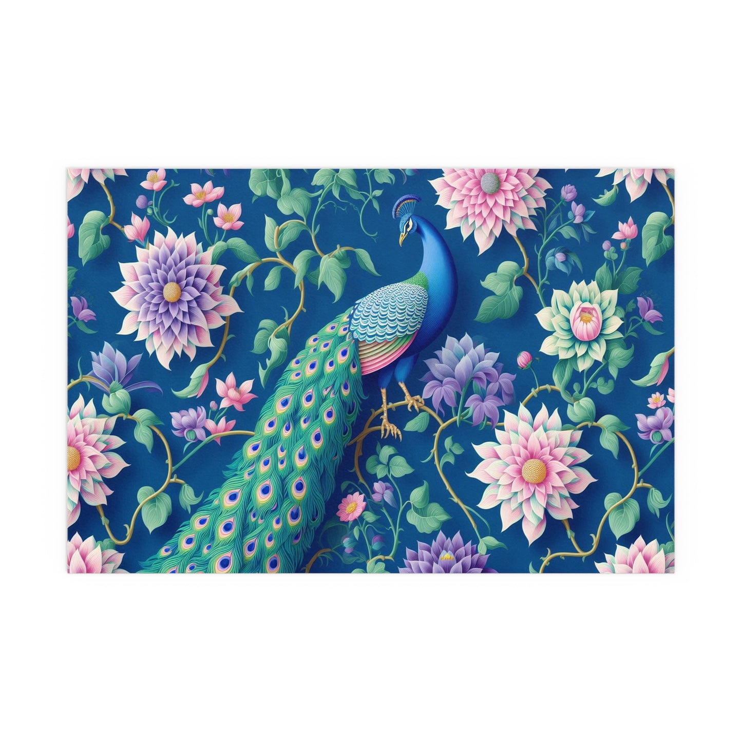 Beautiful Peacock on a Floral Background | Indoor and Outdoor Silk Poster