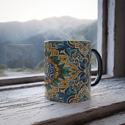 Taza con diseño marroquí que cambia de color, 11 oz