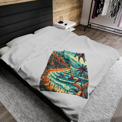 Ocean, Mountains, Beach | Velveteen Plush Blanket