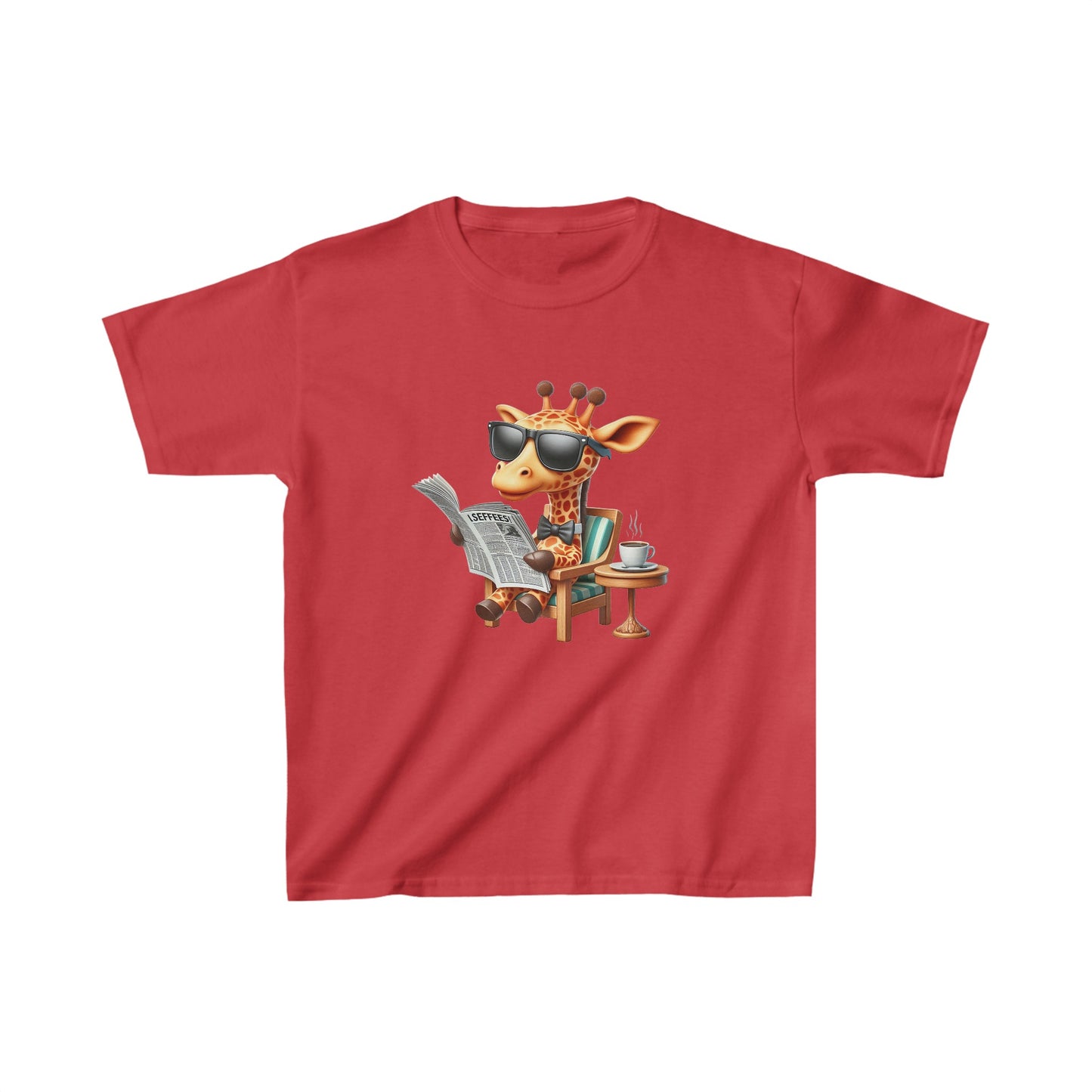 Giraffe enjoying Coffee | Kids Heavy Cotton™ Tee