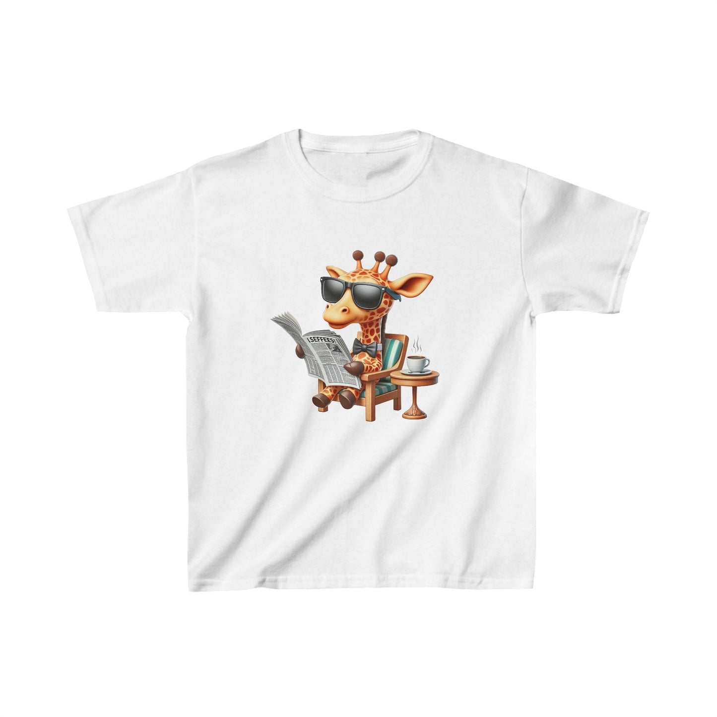 Giraffe enjoying Coffee | Kids Heavy Cotton™ Tee