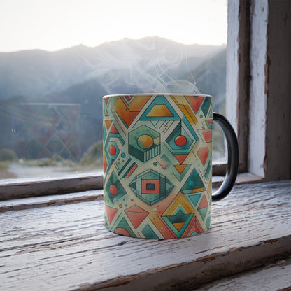 Motif géométrique abstrait | Tasse à changement de couleur, 11 oz