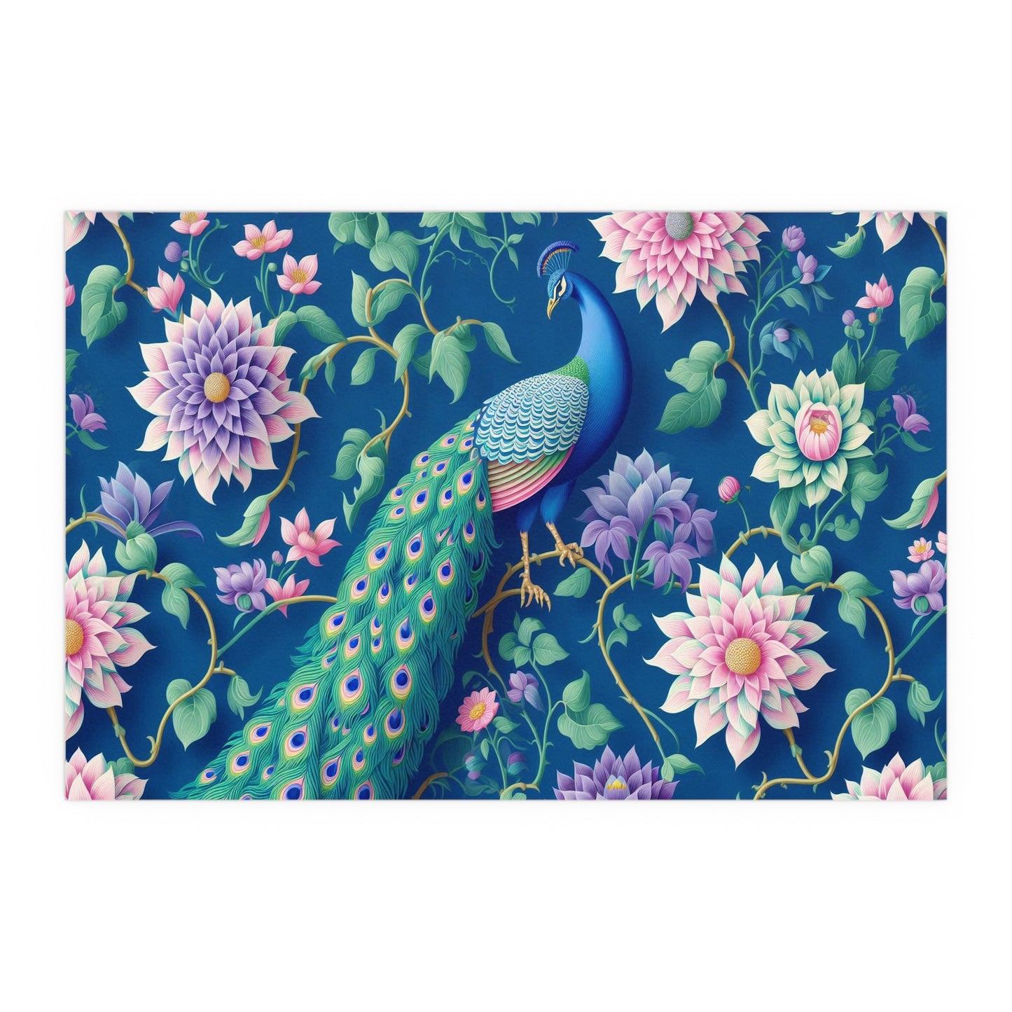 Beautiful Peacock on a Floral Background | Indoor and Outdoor Silk Poster