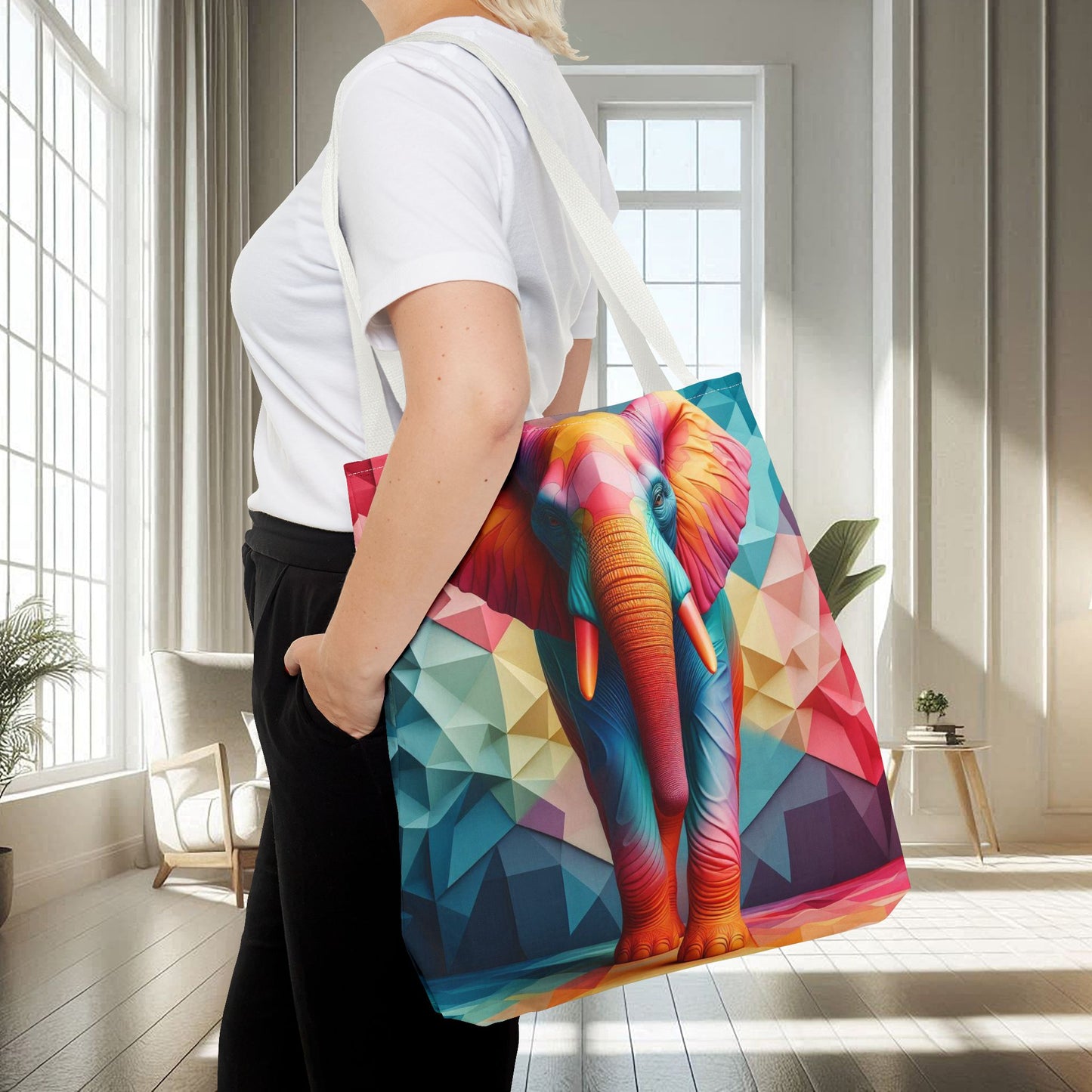 Multicolored Polyfaceted Elephant | Tote Bag